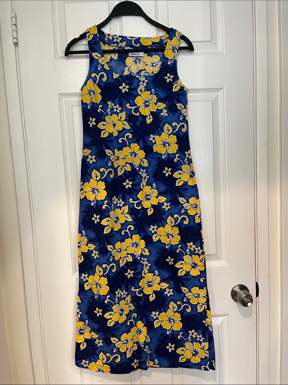 Maui Legend Sleeveless Navy Maxi Dress with Yellow Floral Print